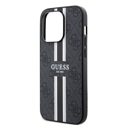 Pouzdro MagSafe pro Apple iPhone 15 Pro, Guess, 4G Printed Stripes, Černá