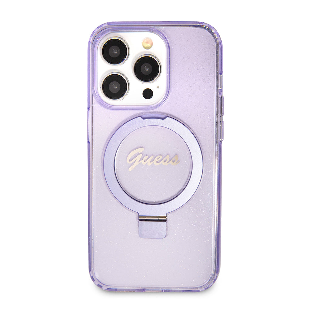 MagSafe Case for Apple iPhone 15 Pro, Guess, IML Ring Stand Glitter, Purple