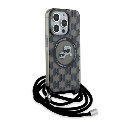 MagSafe Case for Apple iPhone 15 Pro, Karl Lagerfeld, IML Crossbody Monogram Karl & Choupette's Heads, Black