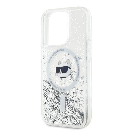 Pouzdro MagSafe pro Apple iPhone 15 Pro, Karl Lagerfeld, Liquid Glitter Choupette Head, Průhledné