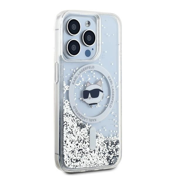 Pouzdro MagSafe pro Apple iPhone 15 Pro, Karl Lagerfeld, Liquid Glitter Choupette Head, Průhledné