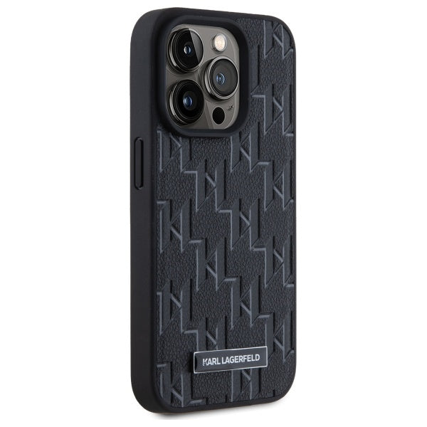 Pouzdro MagSafe pro Apple iPhone 15 Pro, Karl Lagerfeld, Monogram Metal Logo, Černá