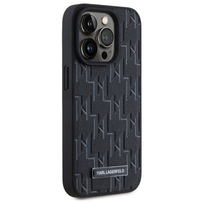 Pouzdro MagSafe pro Apple iPhone 15 Pro, Karl Lagerfeld, Monogram Metal Logo, Černá