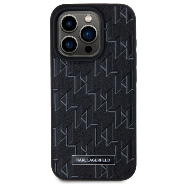Pouzdro MagSafe pro Apple iPhone 15 Pro, Karl Lagerfeld, Monogram Metal Logo, Černá