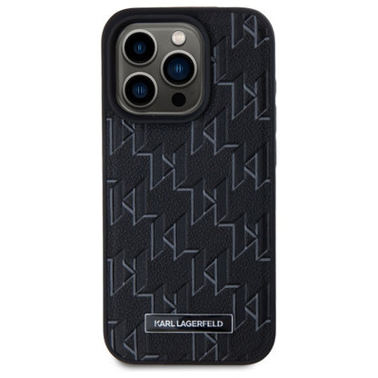 Pouzdro MagSafe pro Apple iPhone 15 Pro, Karl Lagerfeld, Monogram Metal Logo, Černá