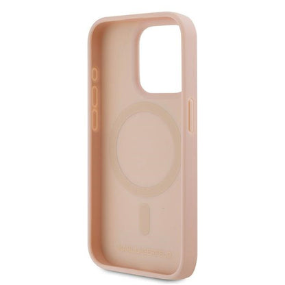 Pouzdro MagSafe pro Apple iPhone 15 Pro, Karl Lagerfeld, Monogram Metal Logo, Růžová