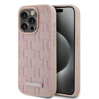 Pouzdro MagSafe pro Apple iPhone 15 Pro, Karl Lagerfeld, Monogram Metal Logo, Růžová