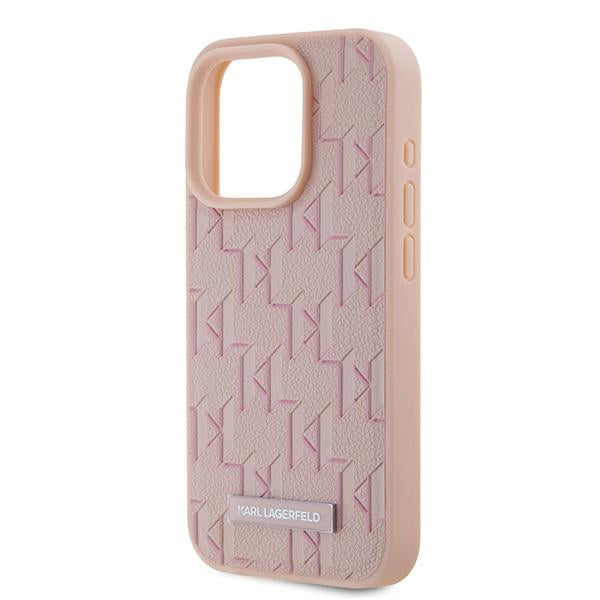 Pouzdro MagSafe pro Apple iPhone 15 Pro, Karl Lagerfeld, Monogram Metal Logo, Růžová