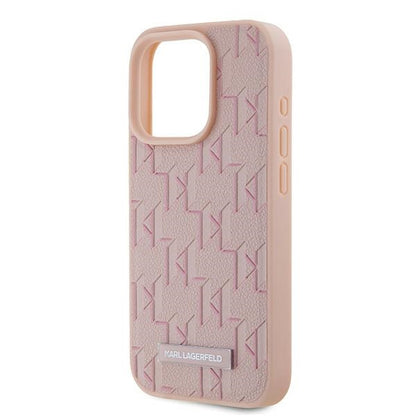 Pouzdro MagSafe pro Apple iPhone 15 Pro, Karl Lagerfeld, Monogram Metal Logo, Růžová