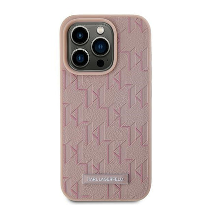 Pouzdro MagSafe pro Apple iPhone 15 Pro, Karl Lagerfeld, Monogram Metal Logo, Růžová
