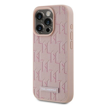 Pouzdro MagSafe pro Apple iPhone 15 Pro, Karl Lagerfeld, Monogram Metal Logo, Růžová