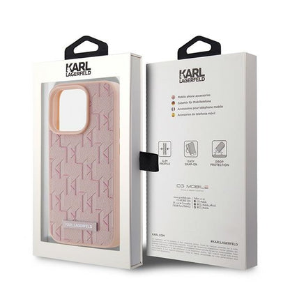 Pouzdro MagSafe pro Apple iPhone 15 Pro, Karl Lagerfeld, Monogram Metal Logo, Růžová