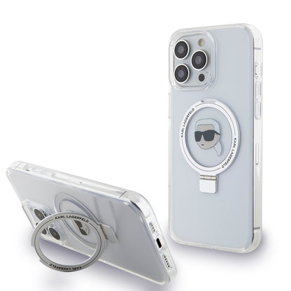 Pouzdro MagSafe pro Apple iPhone 15 Pro, Karl Lagerfeld, Ring Stand Karl's Head, Bílá
