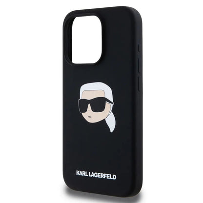 Pouzdro MagSafe pro Apple iPhone 15 Pro, Karl Lagerfeld, Silicone Karl's Head, Černá