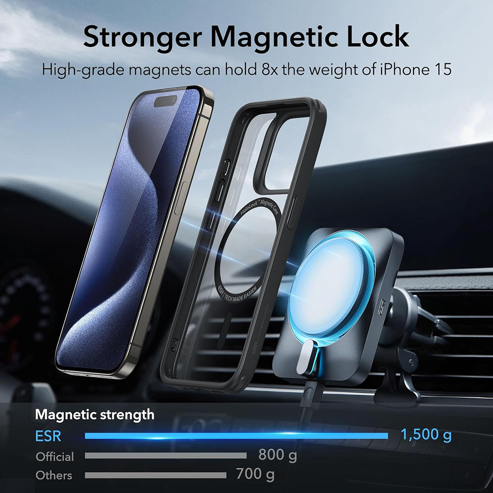 Pouzdro MagSafe pro Apple iPhone 15 Pro Max, ESR, Classic Hybrid, Černé Transparentní