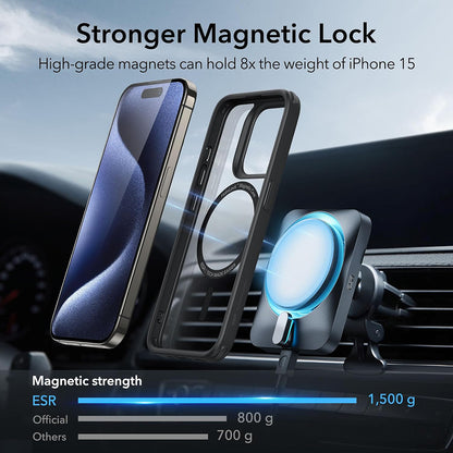 Pouzdro MagSafe pro Apple iPhone 15 Pro Max, ESR, Classic Hybrid, Černé Transparentní