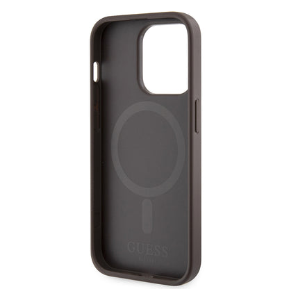Pouzdro MagSafe pro Apple iPhone 15 Pro Max, Guess, 4G Printed Stripes, hnědá