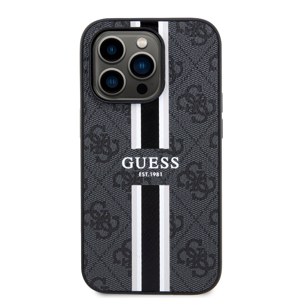 Pouzdro MagSafe pro Apple iPhone 15 Pro Max, Guess, 4G Printed Stripes, Černá