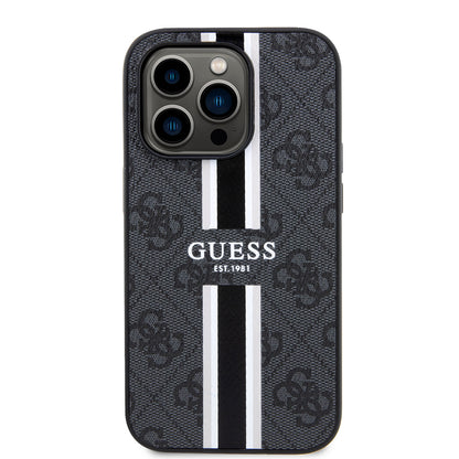 Pouzdro MagSafe pro Apple iPhone 15 Pro Max, Guess, 4G Printed Stripes, Černá
