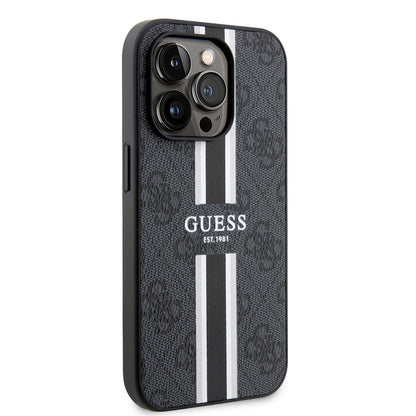 Pouzdro MagSafe pro Apple iPhone 15 Pro Max, Guess, 4G Printed Stripes, Černá