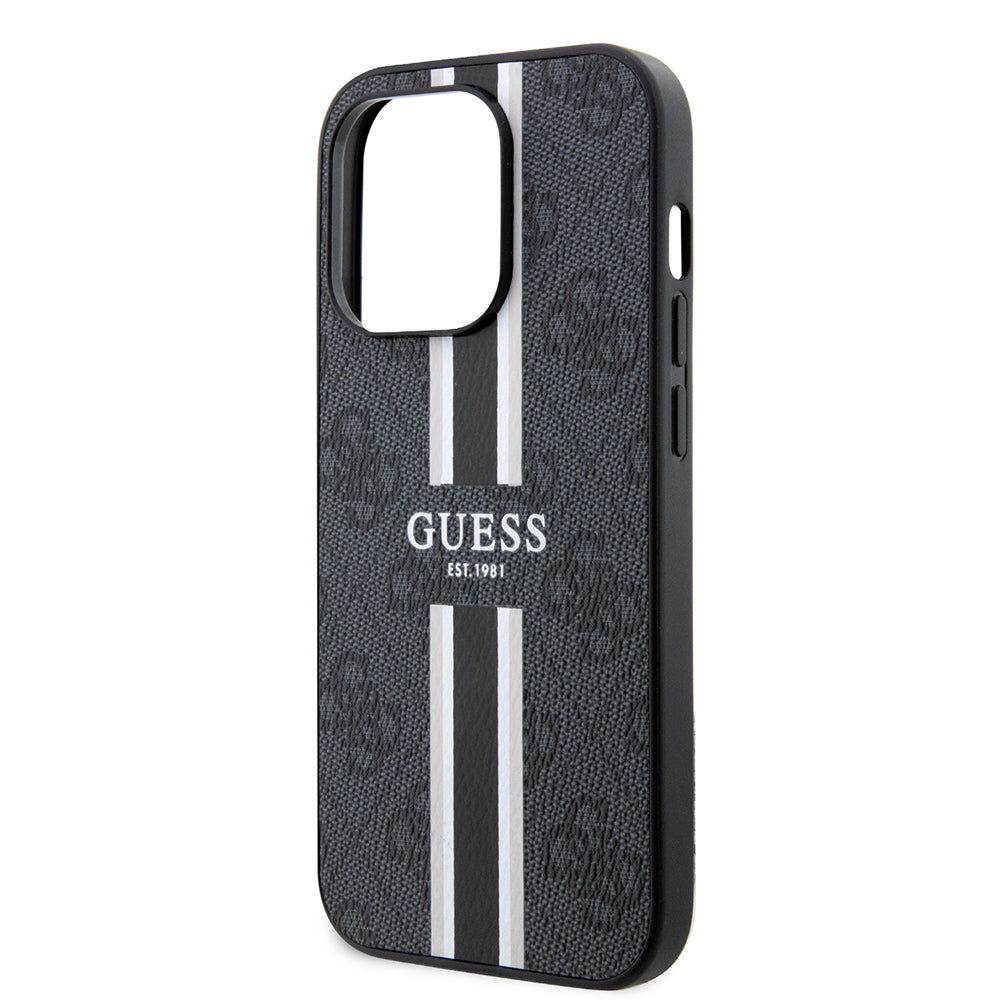 Pouzdro MagSafe pro Apple iPhone 15 Pro Max, Guess, 4G Printed Stripes, Černá