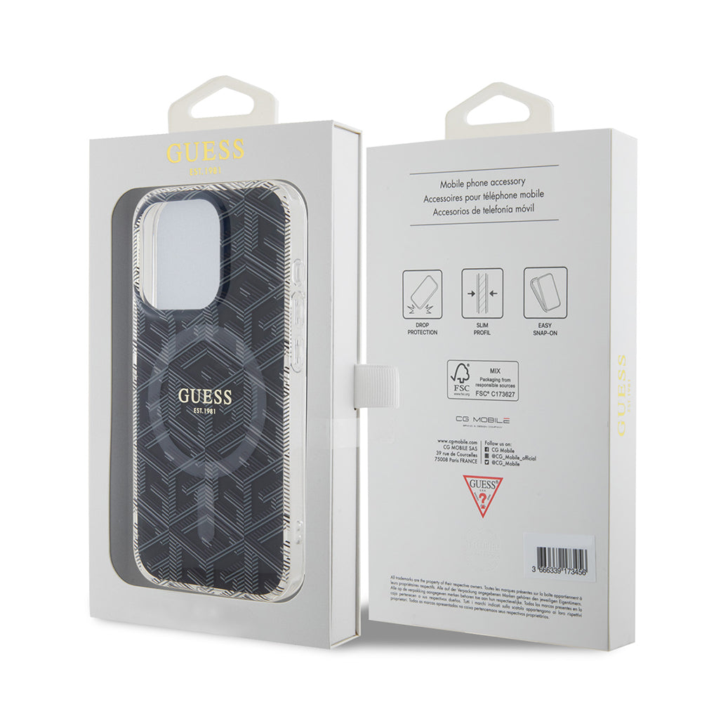 Pouzdro MagSafe pro Apple iPhone 15 Pro Max, Guess, IML Gcube, Černá