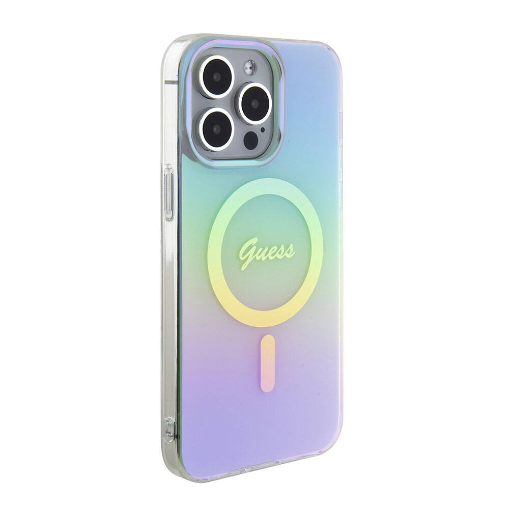 Pouzdro MagSafe pro Apple iPhone 15 Pro Max, Guess, IML Iridescent, Tyrkysová