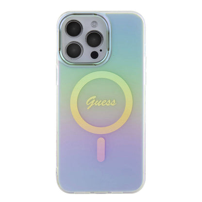 Pouzdro MagSafe pro Apple iPhone 15 Pro Max, Guess, IML Iridescent, Tyrkysová
