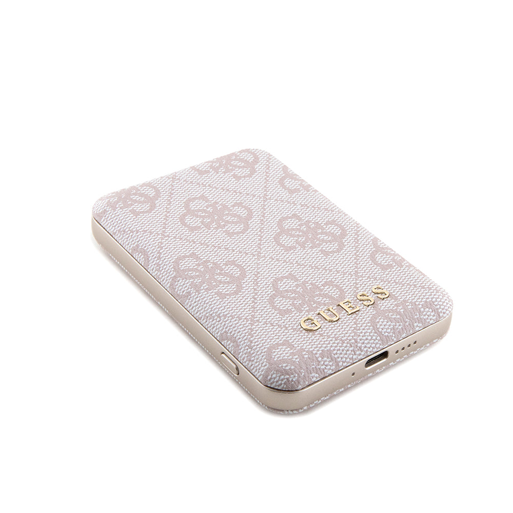 Pouzdro MagSafe pro Apple iPhone 15 Pro Max, Guess, Powerbank 4G Metal Logo, Růžové