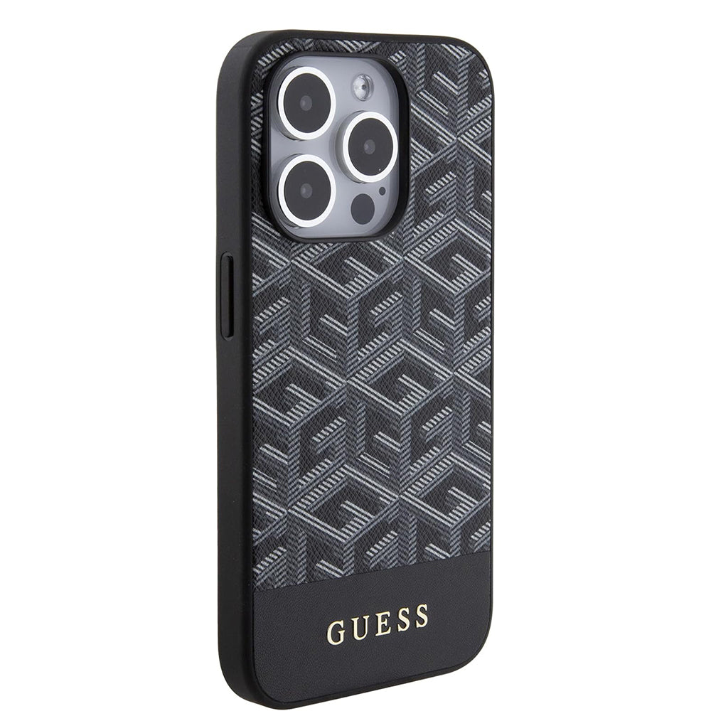 Pouzdro MagSafe pro Apple iPhone 15 Pro Max, Guess, PU G Cube, Černé GUHMP15XHGCFSEK