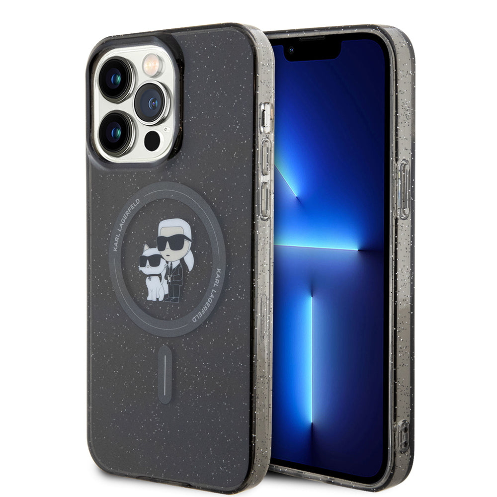 Pouzdro MagSafe pro Apple iPhone 15 Pro Max, Karl Lagerfeld, Glitter, Černá