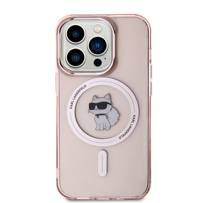 Pouzdro MagSafe pro Apple iPhone 15 Pro Max, Karl Lagerfeld, IML Choupette, Růžová