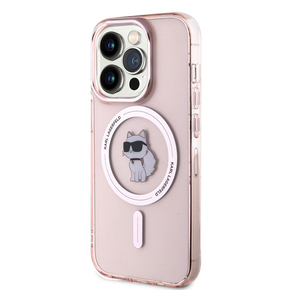 Pouzdro MagSafe pro Apple iPhone 15 Pro Max, Karl Lagerfeld, IML Choupette, Růžová