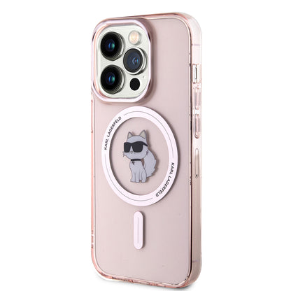 Pouzdro MagSafe pro Apple iPhone 15 Pro Max, Karl Lagerfeld, IML Choupette, Růžová