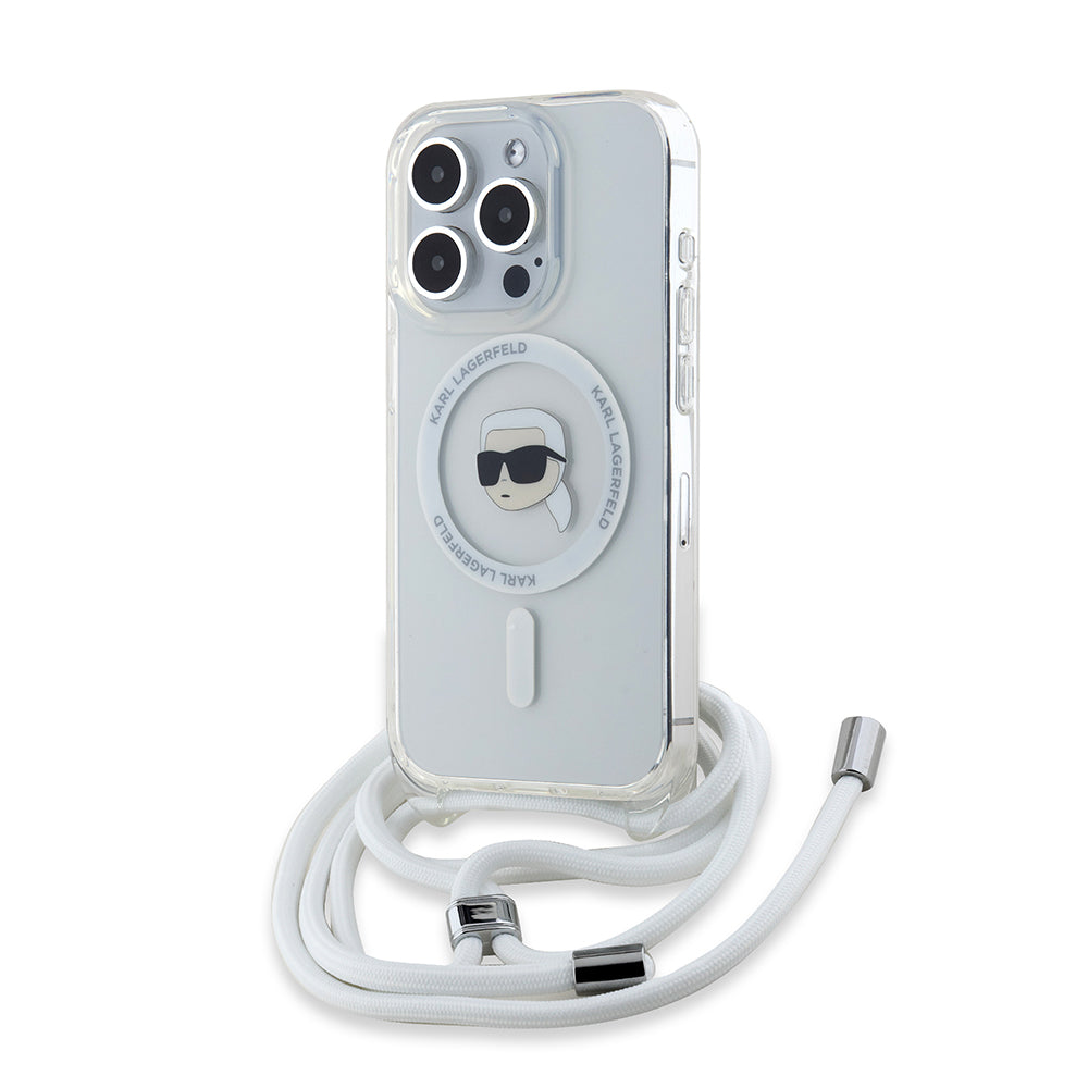 Pouzdro MagSafe pro Apple iPhone 15 Pro Max, Karl Lagerfeld, IML Crossbody Karl's Head, Průhledné