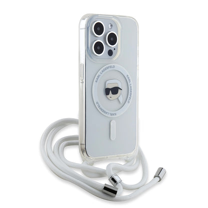 Pouzdro MagSafe pro Apple iPhone 15 Pro Max, Karl Lagerfeld, IML Crossbody Karl's Head, Průhledné