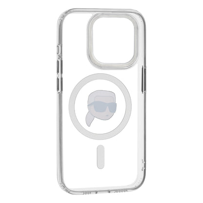 Pouzdro MagSafe pro Apple iPhone 15 Pro Max, Karl Lagerfeld, IML Metal Karl's Head, Bílá