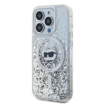 Pouzdro MagSafe pro Apple iPhone 15 Pro Max, Karl Lagerfeld, Liquid Glitter Choupette Head, Transparentní