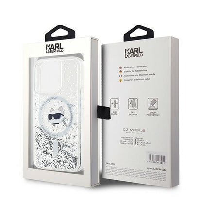 Pouzdro MagSafe pro Apple iPhone 15 Pro Max, Karl Lagerfeld, Liquid Glitter Choupette Head, Transparentní