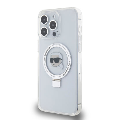 Pouzdro MagSafe pro Apple iPhone 15 Pro Max, Karl Lagerfeld, Ring Stand Karl's Head, Bílá