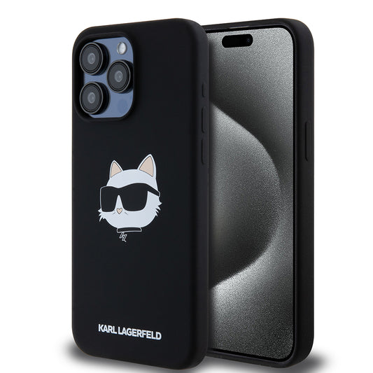 Pouzdro MagSafe pro Apple iPhone 15 Pro Max, Karl Lagerfeld, Silicone Choupette's Head, Černá