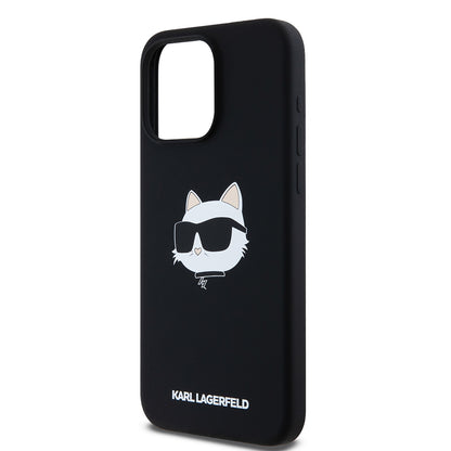 Pouzdro MagSafe pro Apple iPhone 15 Pro Max, Karl Lagerfeld, Silicone Choupette's Head, Černá