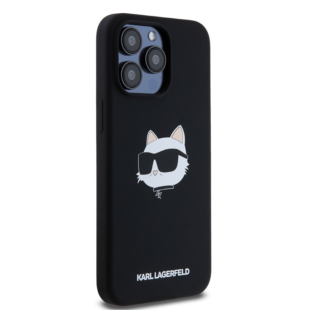 Pouzdro MagSafe pro Apple iPhone 15 Pro Max, Karl Lagerfeld, Silicone Choupette's Head, Černá