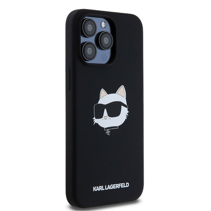 Pouzdro MagSafe pro Apple iPhone 15 Pro Max, Karl Lagerfeld, Silicone Choupette's Head, Černá