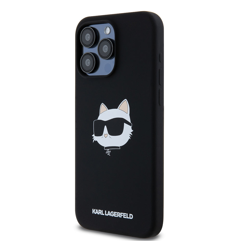 Pouzdro MagSafe pro Apple iPhone 15 Pro Max, Karl Lagerfeld, Silicone Choupette's Head, Černá