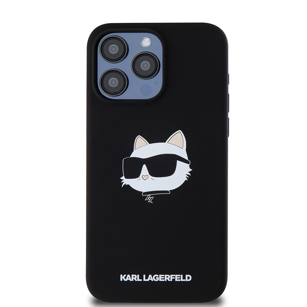Pouzdro MagSafe pro Apple iPhone 15 Pro Max, Karl Lagerfeld, Silicone Choupette's Head, Černá