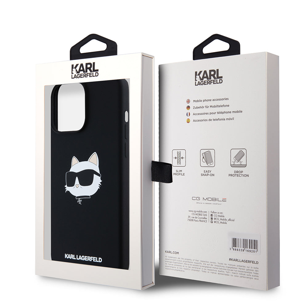 Pouzdro MagSafe pro Apple iPhone 15 Pro Max, Karl Lagerfeld, Silicone Choupette's Head, Černá