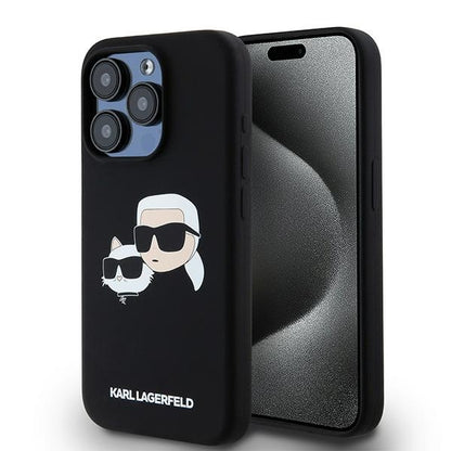 Pouzdro MagSafe pro Apple iPhone 15 Pro Max, Karl Lagerfeld, Silikon Karl & Choupette, Černá