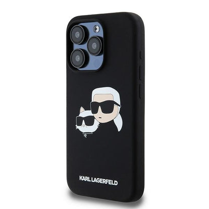 Pouzdro MagSafe pro Apple iPhone 15 Pro Max, Karl Lagerfeld, Silikon Karl & Choupette, Černá