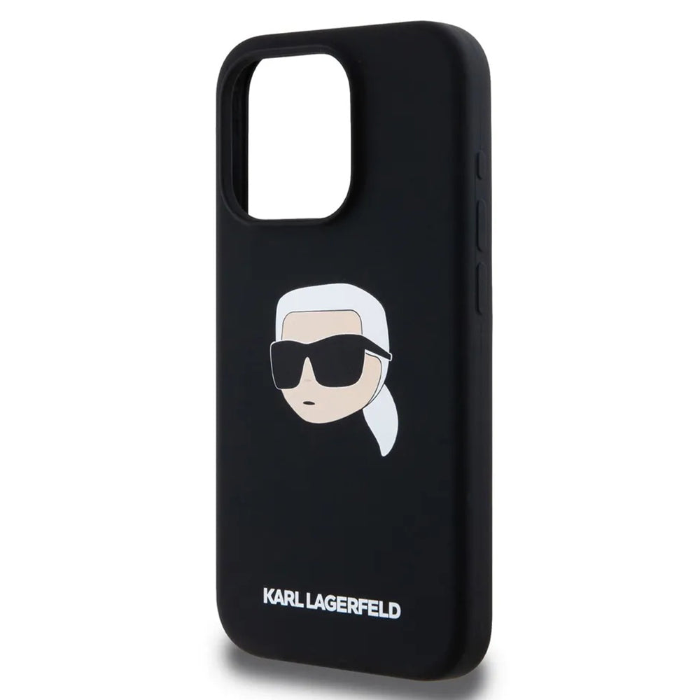Pouzdro MagSafe pro Apple iPhone 15 Pro Max, Karl Lagerfeld, Silicone Karl's Head, Černá